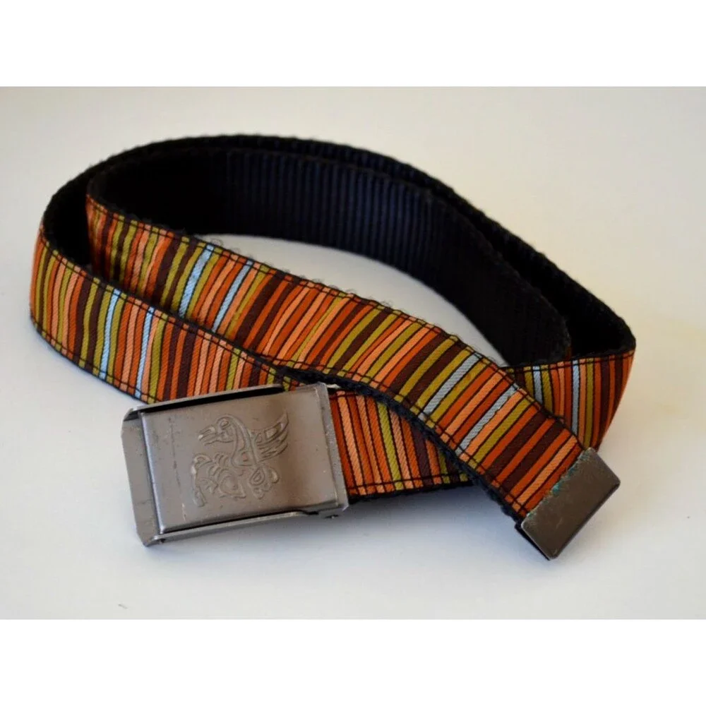 Silverfoot Nylon Backed Ribbon Belt  1-1/4”Wide Logo Buckle Multi Color Stripe